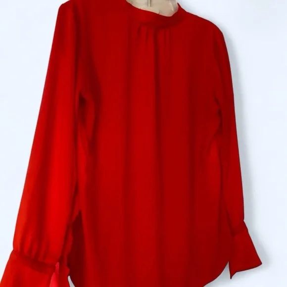 Ann Taylor Elegant Red Women's Blouse with Slit and High Neck XSP - Picture 4 of 4